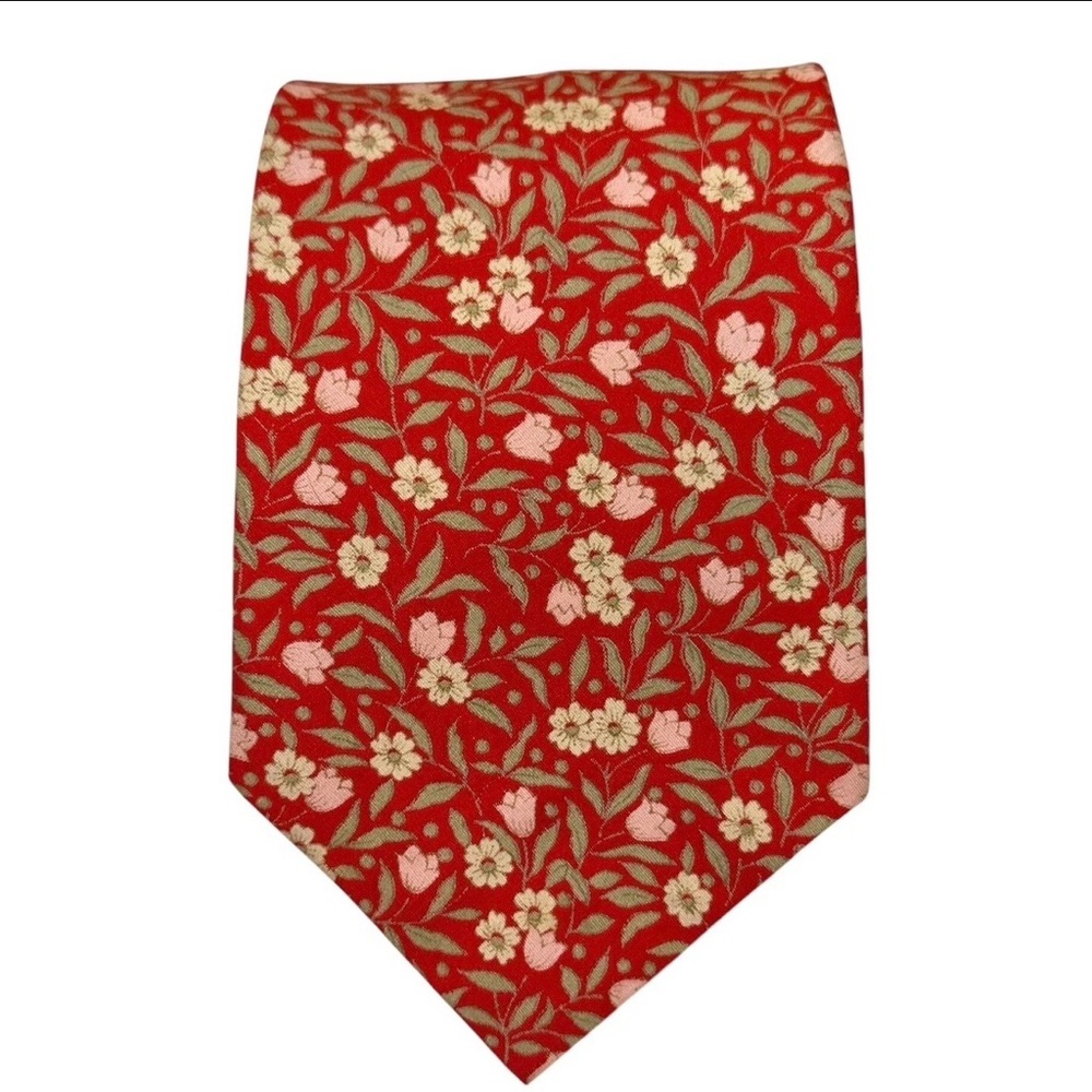 Tango Max Raab Mens Tie 100% Cotton Red Floral Necktie 57x3.75” USA